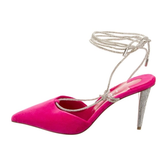 CHRISTIAN LOUBOUTIN | Astrid Lace Strass Pink Suede 85 Ankle Wrap Heels - Picture 2 of 3